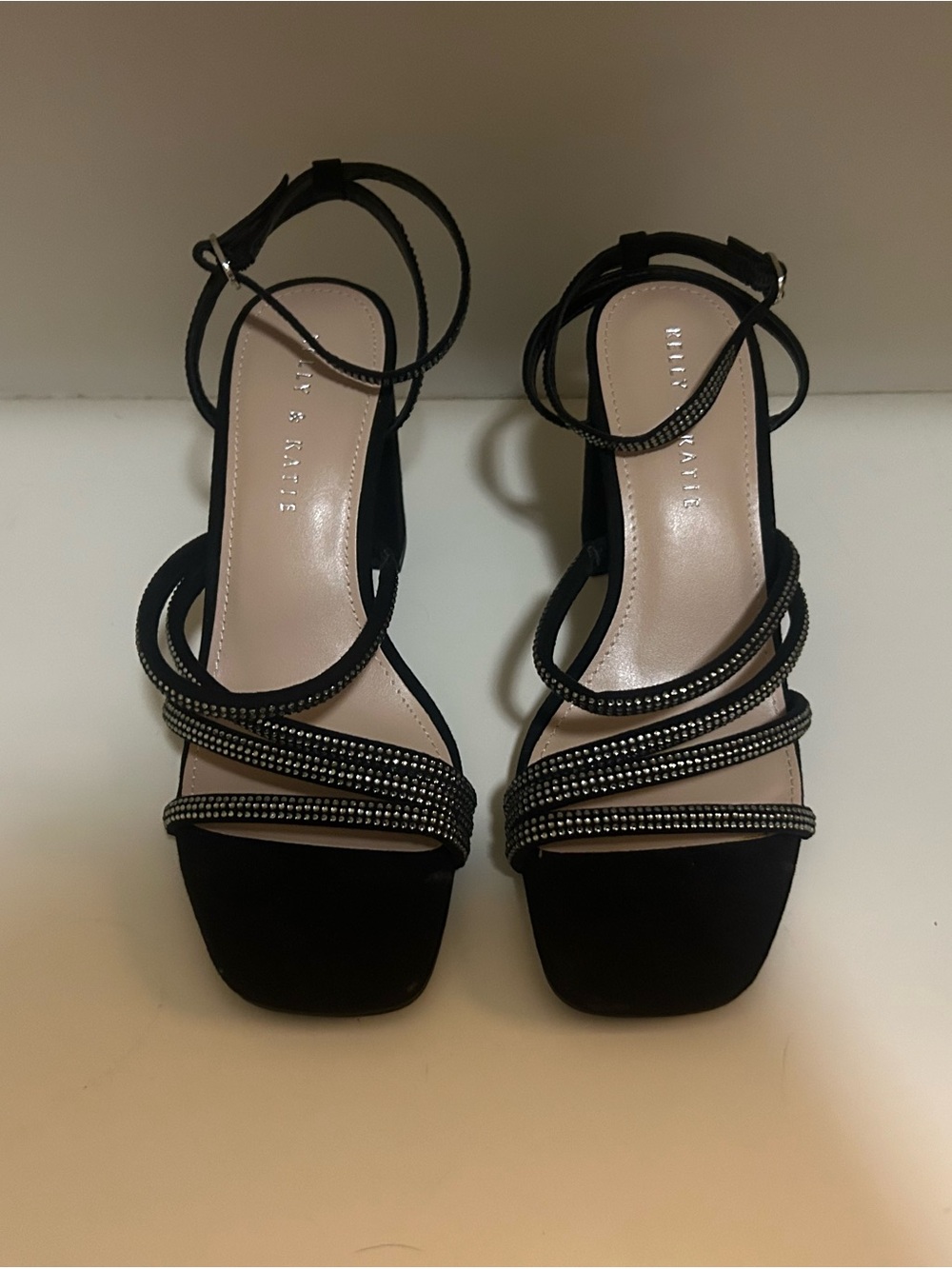 NEVER WORN! Kelly & Katie Black Strappy Rhinestone Block Heel Sandals
